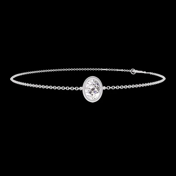 « L'Atelier » nr. 402762 - Armband Witgoud 9 karaat - Diamant Ovaal 0.3 Karaat - Ketting Gourmet
