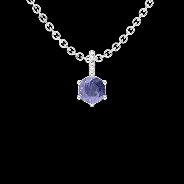 « L'Atelier » Nº404729 - Anhänger Weißgold 750/-(18Kt) - Blauer Saphir rund 0.3 Karat - Fassung Diamant - Kette Ankerkette