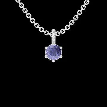 « L'Atelier » Nº404729 - Ciondolo Oro bianco 18 carati - Zaffiro blu Rotonda 0.3 Carati - Incastonatura Diamante - Catena Rolò