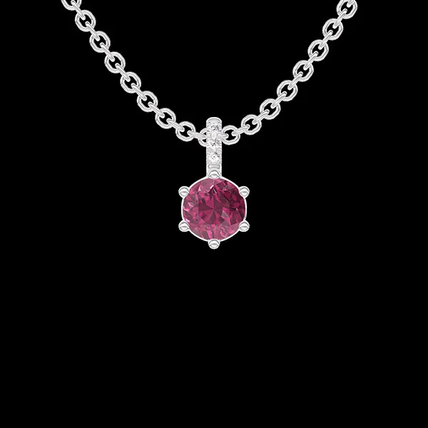 « L'Atelier » Nº405017 - Pendentif Or blanc 18 carats - Rubis Rond 0.3 carat - Sertissage Diamant - Chaîne Forçat