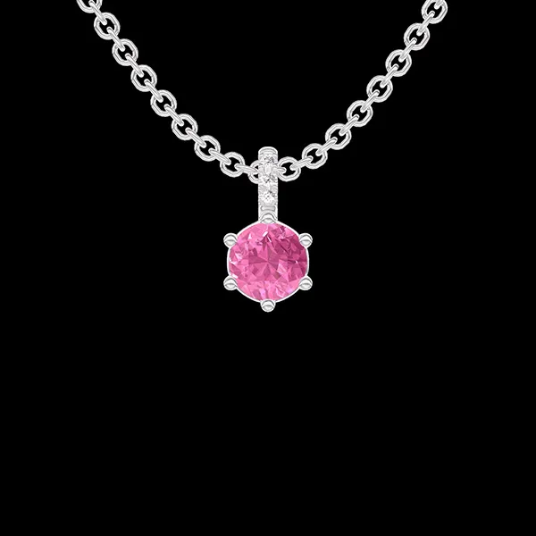 « L'Atelier » Nº406602 - Anhänger Weißgold 750/-(18Kt) - Rosa Saphir rund 0.3 Karat - Fassung Diamant - Kette Ankerkette