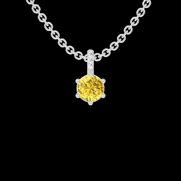 « L'Atelier » Nº407034 - Anhänger Weißgold 750/-(18Kt) - Gelber Saphir rund 0.3 Karat - Fassung Diamant - Kette Ankerkette