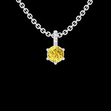 « L'Atelier » Nº407034 - Anhänger Weißgold 750/-(18Kt) - Gelber Saphir rund 0.3 Karat - Fassung Diamant - Kette Ankerkette