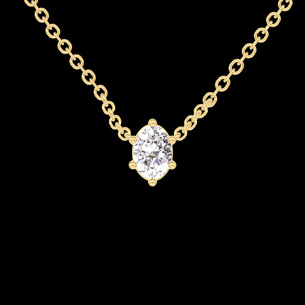 « L'Atelier » Nr. 412891 - Collier Gelbgold 750 (18K) - Labordiamant Oval  0.3 Karat - Kette Ankerkette
