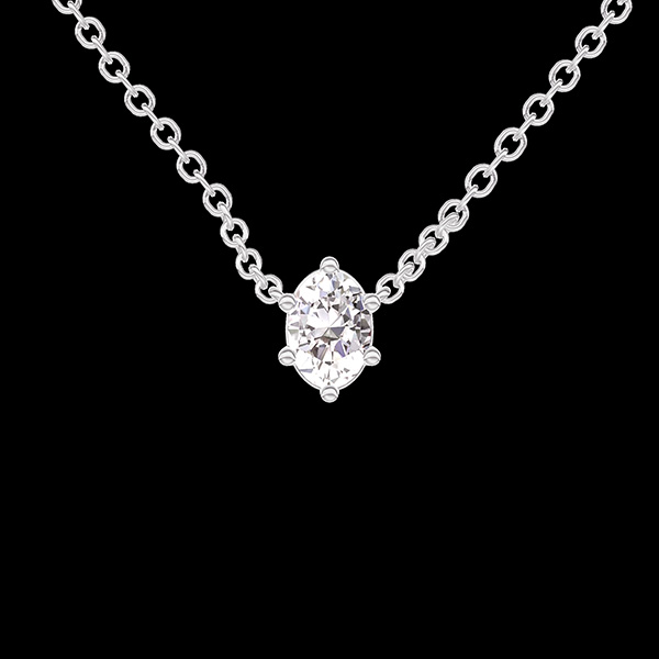 « L'Atelier » n.º 412892 - Collar Oro blanco 18 quilates (750) - Diamante de laboratorio Ovalo  0.3 quilates - Cadenas Esclavas
