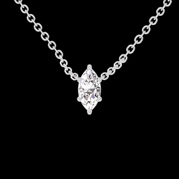 « L'Atelier » nº 412907 - Collier Or blanc 9 carats - Diamant synthétique Marquise 0.3 carat - Chaîne Forçat