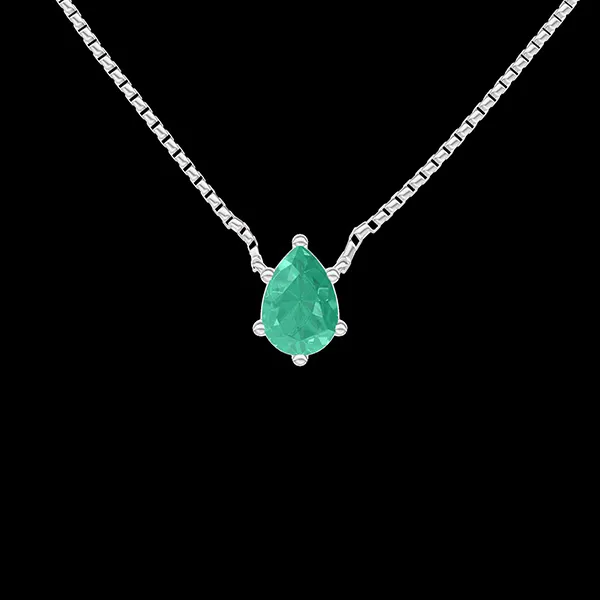 « L'Atelier » Nº412918 - Collier Or blanc 9 carats - Émeraude Poire 0.3 carat - Chaîne Vénitienne