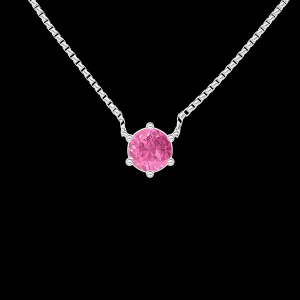 « L'Atelier » Nº413219 - Collier Or blanc 18 carats - Saphir rose Rond 0.3 carat - Chaîne Vénitienne