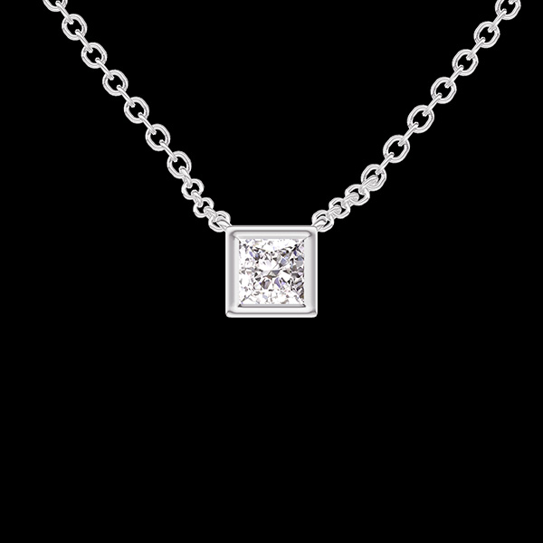 « L'Atelier » nr. 413597 - Colier Aur alb 9K (375) - Diamante de laborator Princess 0.3 carate - Lanţ Zale