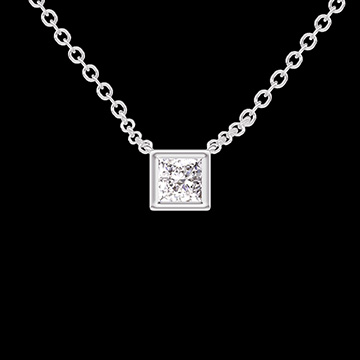 « L'Atelier » n.º 413597 - Collar Oro blanco 9 quilates (375) - Diamante de laboratorio Princesa  0.3 quilates - Cadenas Esclavas