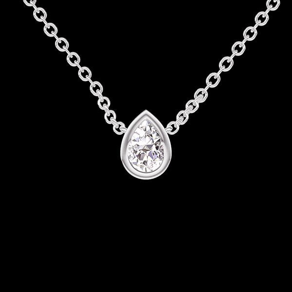 « L'Atelier » n.º 413621 - Collar Oro blanco 9 quilates (375) - Diamante de laboratorio Pera  0.3 quilates - Cadenas Esclavas