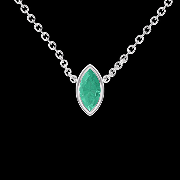 « L'Atelier » nº 413634 - Collier Or blanc 375 ‰ (9 carats) - Émeraude Marquise 0.3 carat - Chaîne Forçat