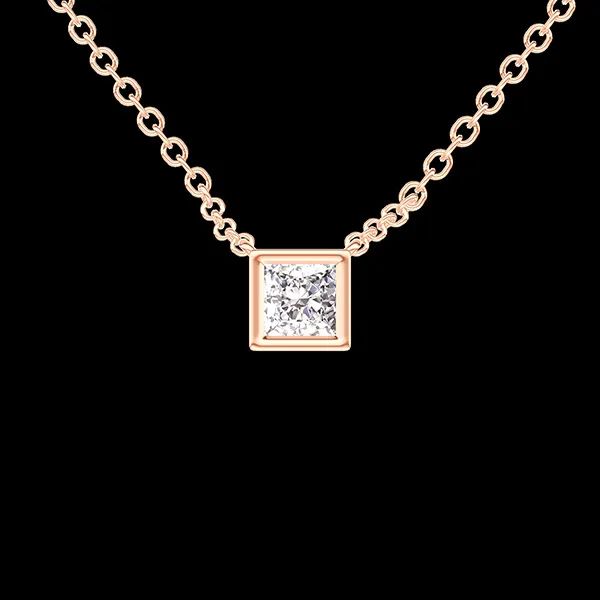 « L'Atelier » Nº413868 - Collier Or rose 9 carats - Diamant synthétique Princesse 0.3 carat - Chaîne Forçat