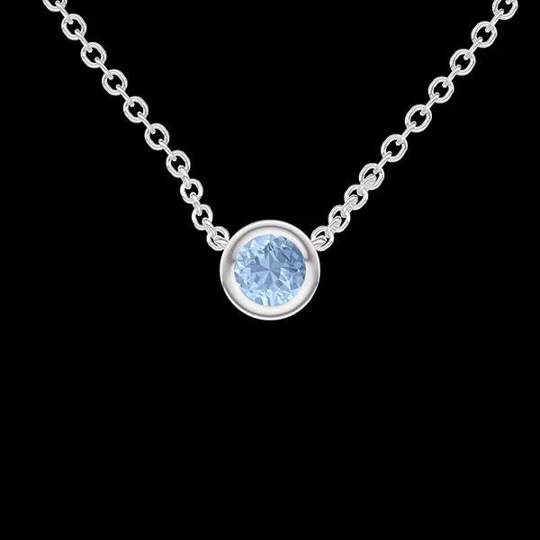 « L'Atelier » Nº414086 - Collier Or blanc 9 carats - Topaze bleue Rond 0.3 carat - Chaîne Forçat