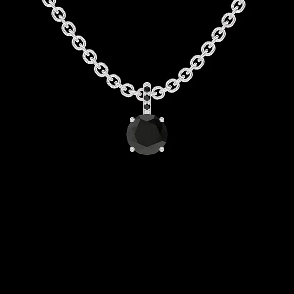 « L'Atelier » Nº754985 - Pendentif Or blanc 9 carats - Diamant noir Rond 0.3 carat - Sertissage Diamant noir - Chaîne Forçat