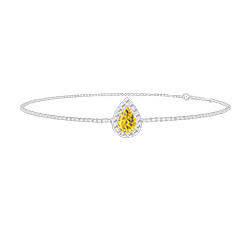 « L'Atelier » Nº194911 - Pulsera Oro blanco 18 quilates - Zafiro amarillo Pera 0.3 quilates - Halo Diamante - Cadenas Veneciana