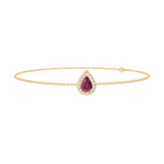 « L'Atelier » Nº200521 - Bracelet Yellow gold 18 carats - Ruby Pear 0.3 Carats - Halo Diamond white - Chain Rolo