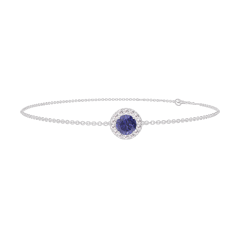 « L'Atelier » Nº200587 - Bracelet Or blanc 18 carats - Saphir bleu Rond 0.3 carat - Halo Diamant - Chaîne Forçat