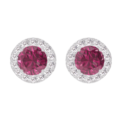 « L'Atelier » Nº201159 - Boucles d'oreilles Or blanc 18 carats - Rubis Rond 0.3 carat (2 X) - Halo Diamant