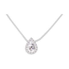 « L'Atelier » Nº201583 - Collier Or blanc 18 carats - Diamant Poire 0.3 carat - Halo Diamant - Chaîne Vénitienne