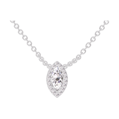 « L'Atelier » Nº201611 - Collier Or blanc 18 carats - Diamant Marquise 0.3 carat - Halo Diamant - Chaîne Forçat