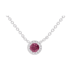 « L'Atelier » Nº201836 - Necklace White gold 9 carats - Ruby round 0.3 Carats - Halo Diamond white - Chain Rolo