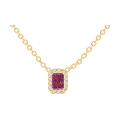 « L'Atelier » Nº201898 - Necklace Yellow gold 9 carats - Ruby Baguette 0.3 Carats - Halo Diamond white - Chain Rolo