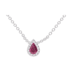 « L'Atelier » Nº201964 - Necklace White gold 9 carats - Ruby Pear 0.3 Carats - Halo Diamond white - Chain Rolo