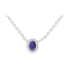 « L'Atelier » Nº202123 - Collier Weißgold 750/-(18Kt) - Blauer Saphir Oval 0.3 Karat - Halo Diamant - Kette Ankerkette