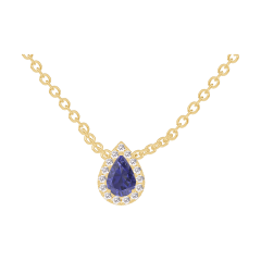 « L'Atelier » Nº202153 - Necklace Yellow gold 18 carats - Blue Sapphire Pear 0.3 Carats - Halo Diamond white - Chain Rolo