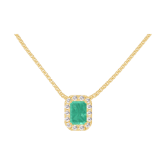 « L'Atelier » Nº202285 - Necklace Yellow gold 18 carats - Emerald Baguette 0.3 Carats - Halo Diamond white - Chain Venetian