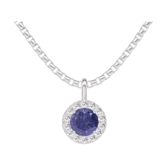 « L'Atelier » Nº205939 - Pendant White gold 18 carats - Blue Sapphire round 0.3 Carats - Halo Diamond white - Chain Venetian