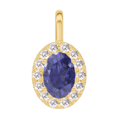 « L'Atelier » Nº206481 - Pendentif Or jaune 18 carats - Saphir bleu Ovale 0.3 carat - Halo Diamant - Pas de chaîne