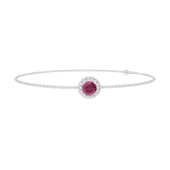 Bracelet « l’Atelier » 200395 Or blanc 18 carats - Rubis Rond 0.3 carat - Halo Diamant - Chaîne FORCAT
