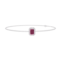 Bracelet « l’Atelier » 200459 Or blanc 18 carats - Rubis Rectangle 0.3 carat - Halo Diamant - Chaîne FORCAT