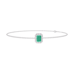 Bracelet « l’Atelier » 200844 Or blanc 9 carats - Émeraude Rectangle 0.3 carat - Halo Diamant - Chaîne FORCAT