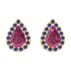 Ohrringe Create 201230 Gelbgold 375/-(9Kt) - Rubin Tropfen 0.3 Karat (2 X) - Halo Blauer Saphir