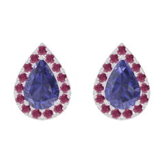 Ohrringe Create 201324 Weißgold 375/-(9Kt) - Blauer Saphir Tropfen 0.3 Karat (2 X) - Halo Rubin