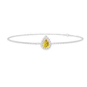 « L'Atelier » Nº194911 - Pulsera Oro blanco 18 quilates - Zafiro amarillo Pera 0.3 quilates - Halo Diamante - Cadenas Veneciana