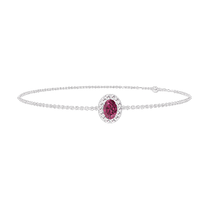 « L'Atelier » Nº200491 - Bracelet Or blanc 18 carats - Rubis Ovale 0.3 carat - Halo Diamant - Chaîne Forçat