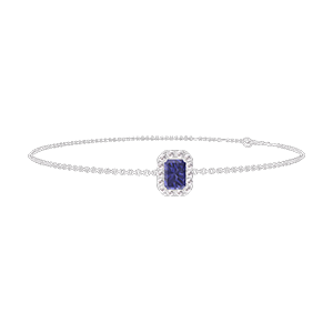 « L'Atelier » Nº200652 - Bracelet Or blanc 9 carats - Saphir bleu Rectangle 0.3 carat - Halo Diamant - Chaîne Forçat