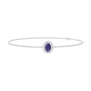 « L'Atelier » Nº200683 - Bracelet Or blanc 18 carats - Saphir bleu Ovale 0.3 carat - Halo Diamant - Chaîne Forçat