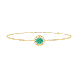 « L'Atelier » Nº200782 - Armband Gelbgold 375/-(9Kt) - Smaragd rund 0.3 Karat - Halo Diamant - Kette Venezianerkette