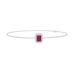« L'Atelier » Nº200459 - Bracelet Or blanc 18 carats - Rubis Rectangle 0.3 carat - Halo Diamant - Chaîne Forçat