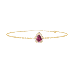 « L'Atelier » Nº200521 - Bracelet Or jaune 18 carats - Rubis Poire 0.3 carat - Halo Diamant - Chaîne Forçat