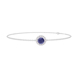 « L'Atelier » Nº200587 - Bracelet Or blanc 18 carats - Saphir bleu Rond 0.3 carat - Halo Diamant - Chaîne Forçat