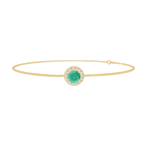 « L'Atelier » Nº200782 - Bracelet Yellow gold 9 carats - Emerald round 0.3 Carats - Halo Diamond white - Chain Venetian