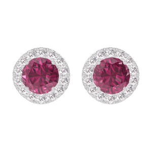« L'Atelier » Nº201159 - Earrings White gold 18 carats - Ruby round 0.3 Carats (2 X) - Halo Diamond white