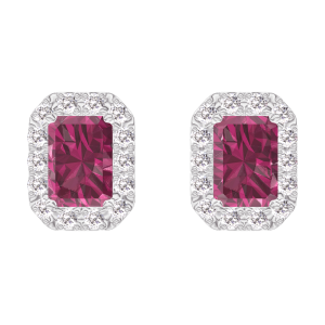 « L'Atelier » Nº201191 - Boucles d'oreilles Or blanc 18 carats - Rubis Rectangle 0.3 carat (2 X) - Halo Diamant