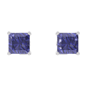 « L'Atelier » Nº201268 - Boucles d'oreilles Or blanc 9 carats - Saphir bleu Princesse 0.3 carat (2 X)